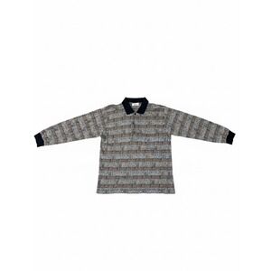 Cellini Polo Shirt Womens Sz 50 Pleaded Black Gray Stripes Italy Long Sleeve